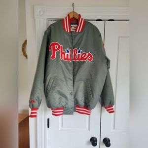 Rare 90s mlb phillies bomber silver/gray EUC